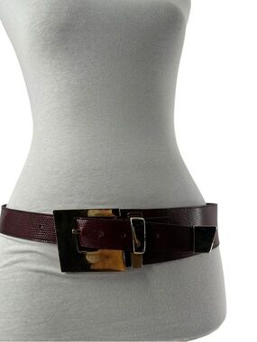 Emmanuel vintage iguana lizard Leather Belt red burgandy Gold asymmetrical Lg